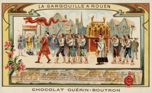 Upamiętnienie wyzwolenia Rouen z Gargouille przez św. Romana (chromolitho) autorstwa French School