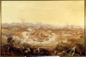 Podbój Algierii: „Bitwa pod Isly 16/08/1844 przedstawiająca Marokańczyków wspierających Abd el Kadera Francuzom” Obraz szkoły francuskiej. 1844 Paryż, Musee de l