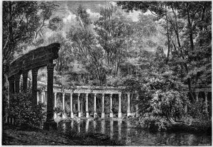 Kolumnada koryncka wokół owalnego basenu w Parc de Monceau w Paryżu autorstwa French School