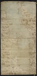 Cotton Augustus I ii f.65 Mapa kanału La Manche (południowe wybrzeże Anglii i północne wybrzeże Francji) autorstwa Jean Rotz autorstwa French School