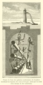 Fragment jednej z podziemnych galerii Londynu przedstawiający rury wodociągowe i gazowe... (rycina) autorstwa French School