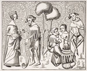 Court of Love in Provence, po XIV-wiecznym rękopisie, z Le Moyen Age et La Renaissance Paula Lacroix (1806-84) opublikowanym w 1847 roku autorstwa French School