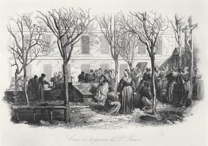 Dziedziniec paryskiego więzienia St. Lazare, ok. godz. 1840 autorstwa French School