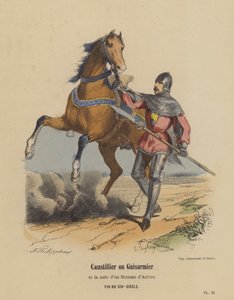 Coustillier lub Guisarmier w stroju zbrojnego, koniec XIV wieku (kolorowy grawerunek) autorstwa French School