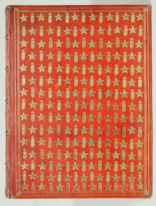 Okładka księgi Kardynała Mazarina, z wykończeniem przedstawiającym herby kardynalskie w postaci gwiazd i fas, 1644 (skóra i złocenie) autorstwa French School