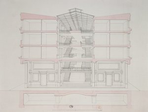 Przekrój domu na osiedlu Napoleona, 58 rue Rochechouart, Paryż, 1849 autorstwa French School