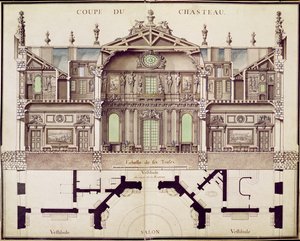 Przekrojowy plan zamku de Marly, 1714 autorstwa French School