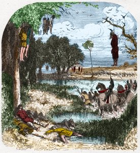 Crusade des Pastoureaux w 1251: Crusade de „petite gens”, chłopska; został sprowokowany w 1251 r. przez niewolę św. Ludwika podczas siódmej krucjaty. Rycina w „Histoire De France En Cent Paintings by Paul Lehugeur” 1891. autorstwa French School