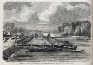 Tama wybuchła na Sekwanie w SURESNES w 1866 r. - Grawerowanie - Le Monde Illustré 1866 autorstwa French School