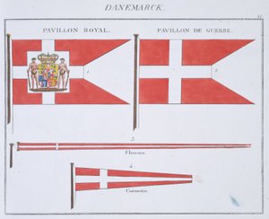 Flagi duńskie, z francuskiej księgi flag, c.1819 autorstwa French School