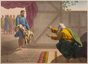 Dawid pokazujący Saulowi część swojego ubrania, ilustracja z katechizmu „L