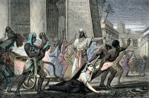 Śmierć Hypatii zamordowanej przez wyznawców Cyryla, patriarchy Aleksandrii, koniec XIX w. (rycina) autorstwa French School