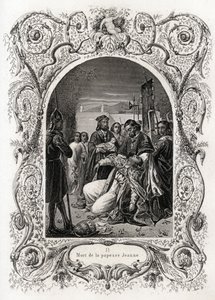 Śmierć papieżycy Jeanne (pontyfikat w latach 855-858). Rycina ilustrująca Histoire des popes autorstwa Maurice