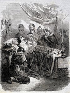 Śmierć św. Ludwika w Palestynie w 1270 r. - w „Histoire de France” L.-P. Anquetil autorstwa French School