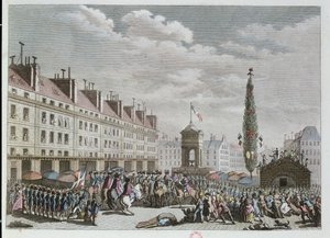 Deklaracja Konstytucji, Place des Innocents, Paryż, wrzesień 1791, 1791 (kolorowe grawerowanie) autorstwa French School
