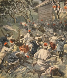 Pokonanie ludu Sakalava, Madagaskar, ilustracja z Le Petit Journal: Supplement illustre, 3 kwietnia 1898 autorstwa French School
