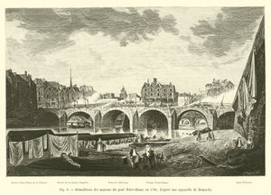 Rozbiórki domów na moście Notre-Dame w 1786 r., według akwareli Demachy autorstwa French School