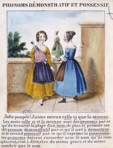 Zaimki wskazujące i dzierżawcze (2 dziewczynki bawiące się lalkami) - w „”La grammaire en images”” autorstwa French School