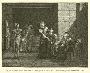 Wyjazd królowej do Conciergerie, 2 sierpnia 1793; po rycinie Bouillona, ​​1795 autorstwa French School