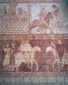 Wyjazd rycerzy templariuszy krzyżowców w 1163 z syryjskiego zamku Krak des Chevaliers na bitwę pod Boquée autorstwa French School