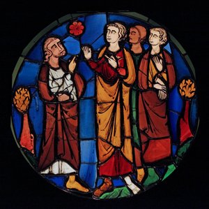 Przedstawiający Hioba i jego synów, ex Ste Chapelle (Zatoka D, okno Judyty) autorstwa French School