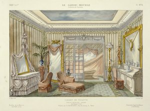 Projekt zestawu łazienkowego z Le Garde-Meuble, Pub. Paryż, ok. 1890 r. (litografia kolorowa) autorstwa French School