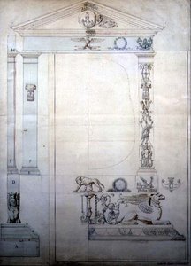 Projekt lustra Cheval, ok. 1815 (pióro i tusz oraz akwarela na papierze) autorstwa French School