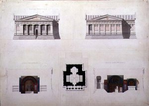 Projekt mauzoleum w stylu greckiego odrodzenia, C.1835 (pióro i atrament z akwarelą na papierze) autorstwa French School