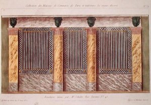Projekt elewacji sklepu mięsnego z serii przedstawiającej najlepiej zdobione budynki handlowe w Paryżu, ok. 1810 r. (kolor lito) autorstwa French School