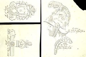 Projekty opraw do mebli z brązu lub ormolu, ok. 1825 (pióro i tusz na papierze) autorstwa French School
