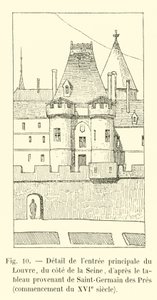 Fragment głównego wejścia do Luwru od strony Sekwany, według obrazu z Saint-Germain des Pres, początek XVI w. autorstwa French School