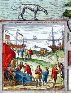 Fragment widoku portu Kadyks przedstawiający handel z Indiami Zachodnimi autorstwa French School
