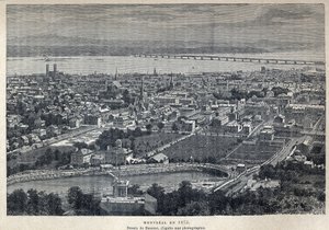 Odkryta Kanada: widok miasta Montreal w 1875 roku. Rysunek Benoist po zdjęciu. Rycina z końca XIX wieku w „La nouvelle France” autorstwa Eugene
