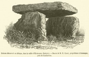 Dolmen odkryty w Afryce, w dolinie El-Arouna, Kabylie (rycina) autorstwa French School