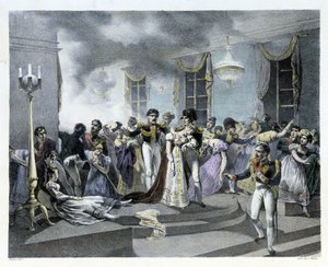 Podczas uroczystości ślubu Napoleona I z Marią Louise w ambasadzie austriackiej w Paryżu w dniu 01.07.1810 wybuchł pożar. Było kilka zgonów. Napoleon I stworzył później Strażaków. autorstwa French School