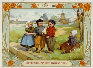Holenderskie dzieci patrzące na żaglówkę autorstwa French School