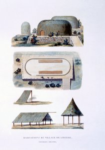 Mieszkania w wiosce Likiliki, Nowa Irlandia, 1826 r. autorstwa French School