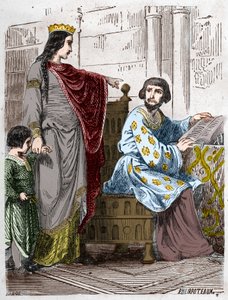 Dynastia Kapetów: Konstancja z Arles (986-1032), królowa Francji, z Robertem II Pobożnym (972-1031). autorstwa French School