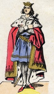Dynastia Kapetów: Portret Ludwika IX Francji (1214-1270), króla Franków z lat 1226-1270. Obraz epinal z końca XIX wieku. Prywatna kolekcja. autorstwa French School
