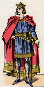 Dynastia Kapetów: Portret Ludwika VII dit le Jeune (1120-1180), króla Franków od 1137 do 1180. Obraz epinal z końca XIX wieku. Prywatna kolekcja. autorstwa French School