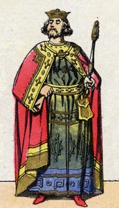 Dynastia Kapetów: Portret Ludwika VI Grosa (1081-1137), króla Franków od 1108 do 1137. Obraz epinal z końca XIX wieku. Prywatna kolekcja. autorstwa French School