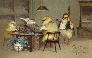 Kartka z życzeniami wielkanocnymi (kolorowa litografia) autorstwa French School