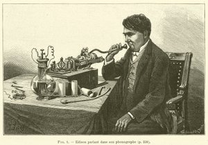 Edison przemawia do swojego fonografu (grawerowanie) autorstwa French School