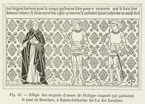 Wizerunek sierżantów zbrojnych Philippe-Auguste, którzy strzegli mostu Bouvines, w Sainte-Catherine du Val des Escoliers autorstwa French School