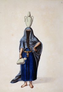 Egipcjanka niosąca dzbanek na wodę Ibrik, prawdopodobnie Cousinery, okres osmański, 3. ćw. XVIII w. (wc na papierze)