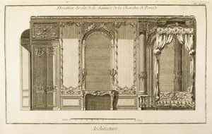 Elewacja sekcji kominowej Sali Paradowej, w mieszkaniu księżnej orleańskiej w Palais Royal w Paryżu, z Encyklopedii Diderota, wyd. 1762 autorstwa French School