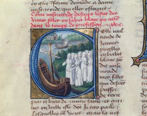 Zaokrętowanie Sióstr Miłosierdzia z Hotelu Dieu de Paris, z Le Livre de Vie Active de lHotel Dieu by Jean Henry, ok.1482 autorstwa French School