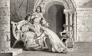 Emme całuje kolano swojego męża Raoula (zm. 936) w uznaniu jego suwerenności, z „Histoire de France” Colarta, wydanej ok. 1840 r. autorstwa French School