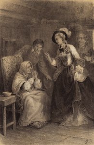 Cesarzowa Maria Teresa z Austrii odwiedza ubogą kobietę (lito) autorstwa French School