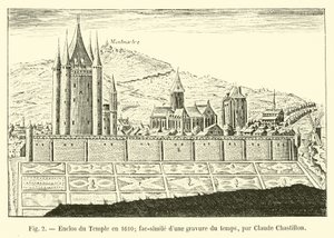 Zamknięcie świątyni w 1610 r.; faksymile ryciny z tamtych czasów autorstwa Claude Chastillon autorstwa French School